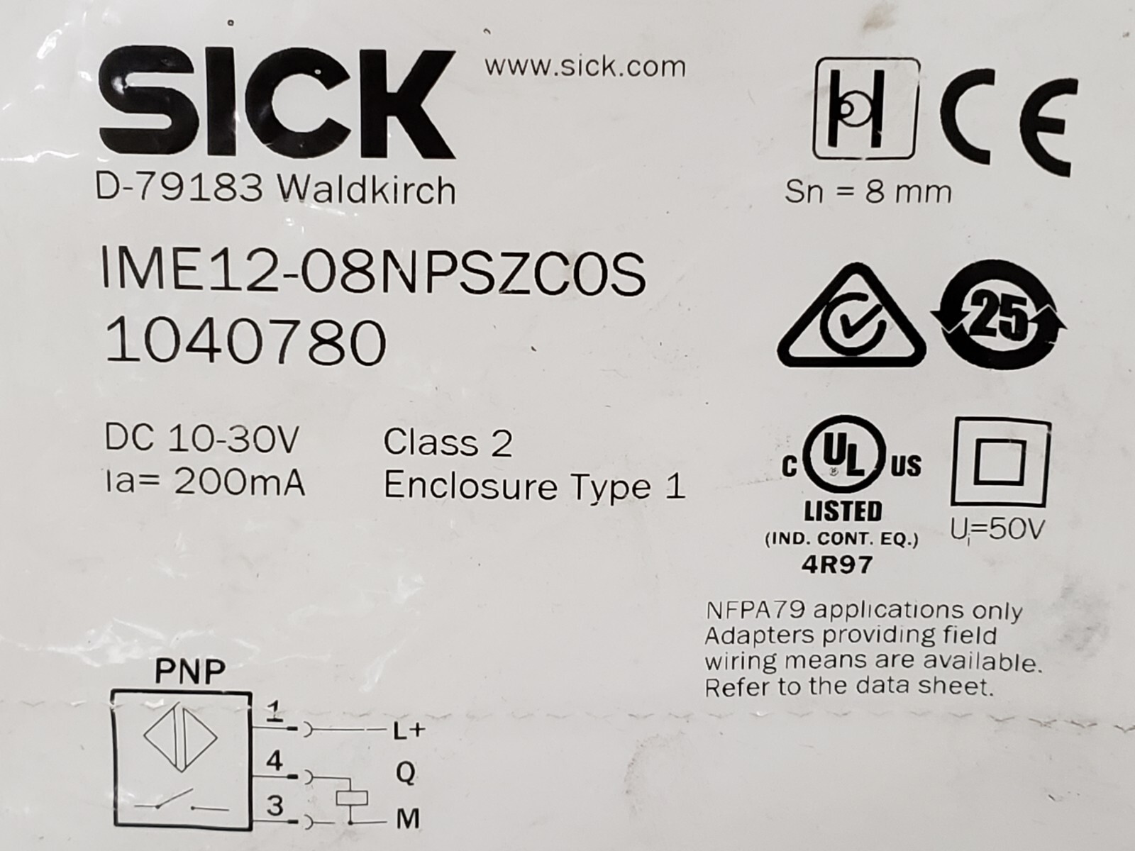 SICK IME12-08NPSZC0S INDUCTIVE PROXIMITY SENSOR 10-30V PNP NO 4 PIN NIB