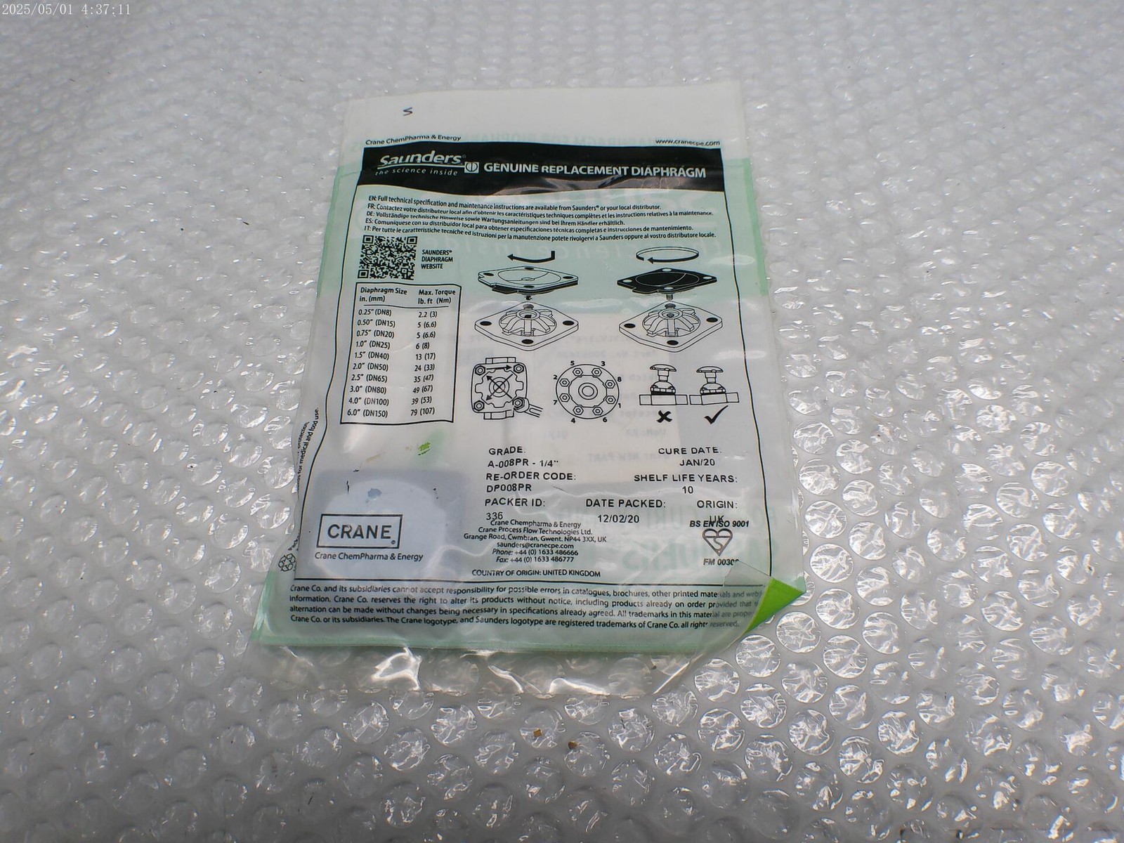 SAUNDERS DP008PR A-008PR-1/4″ DIAPHRAGM NSMP