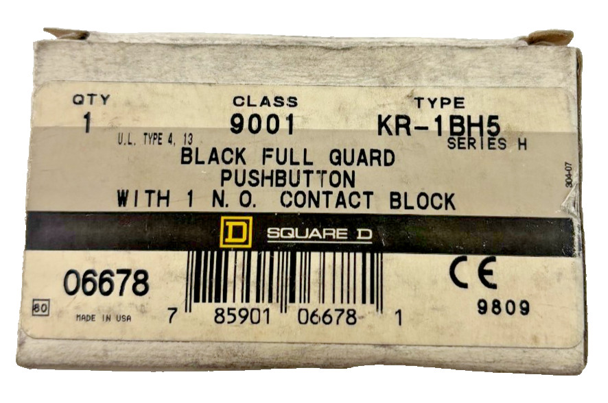 Square D 9001KR-1BH5 Black Push Button Operator w/ 1 NO Contact Block Guarded In