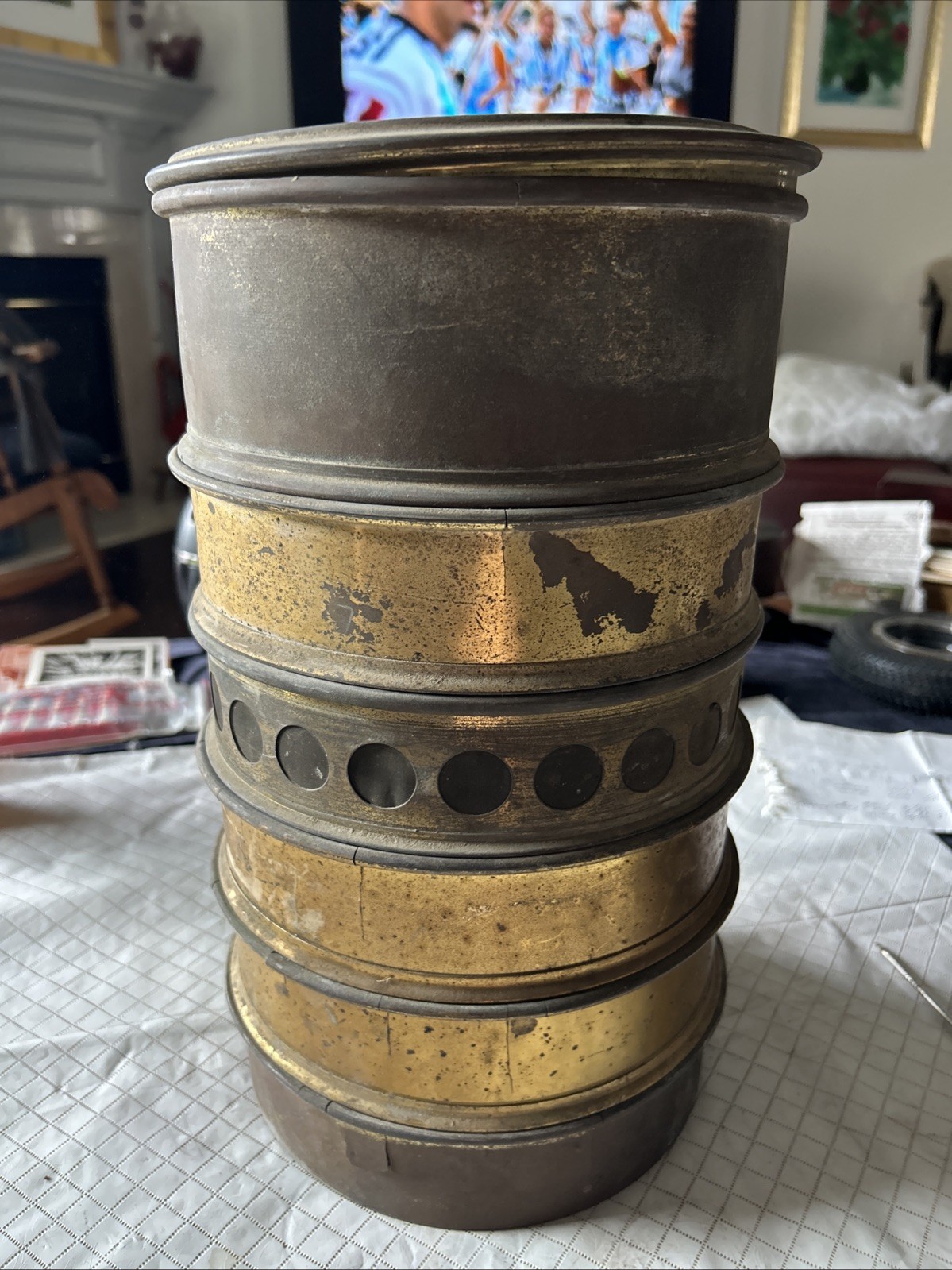 Vintage USA Standard (5) Testing Sieves Brass/steel With bottom And Top