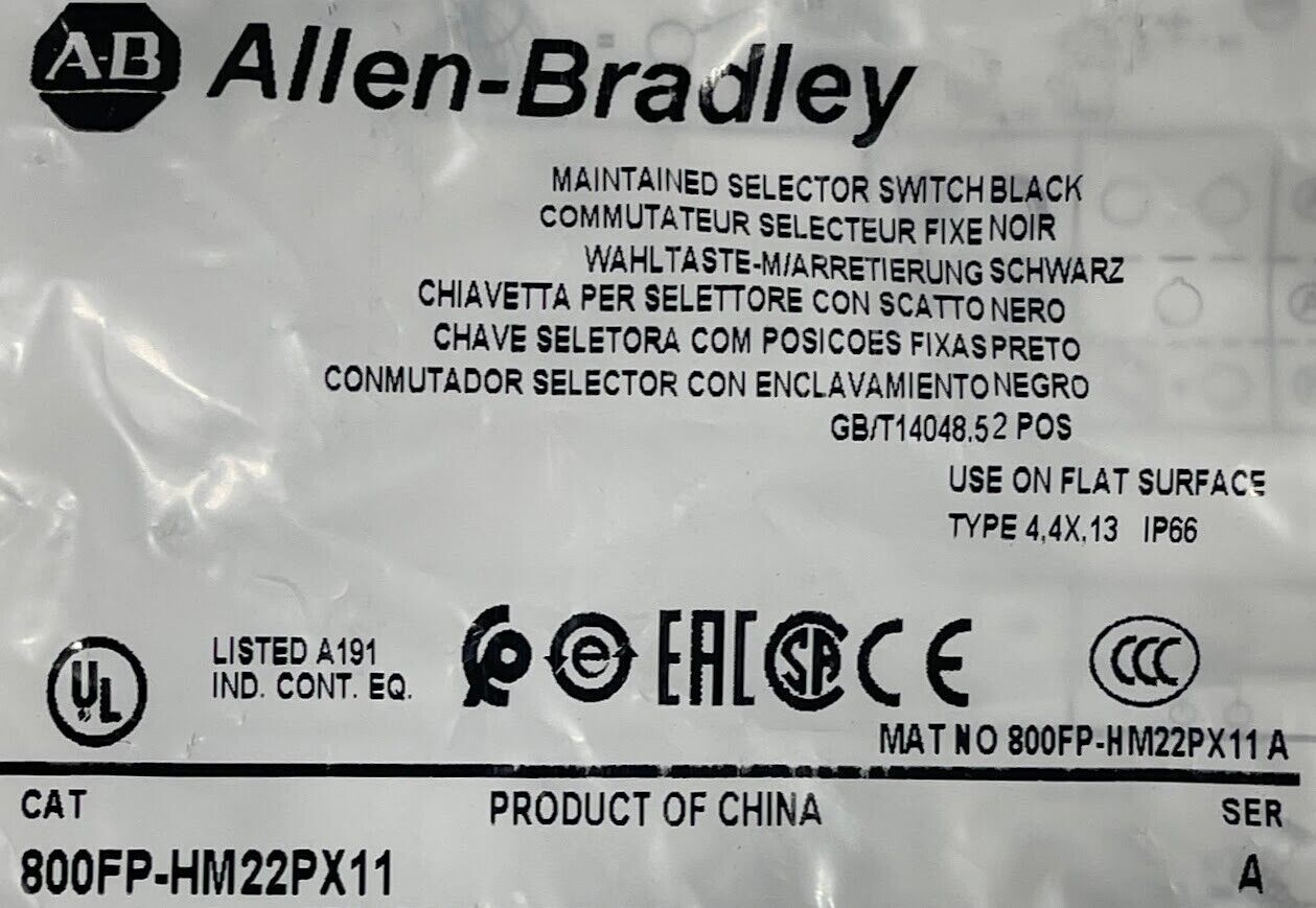 Allen Bradley 800FP-HM22PX11 22mm Selector Switch 2 Position Standard Knob