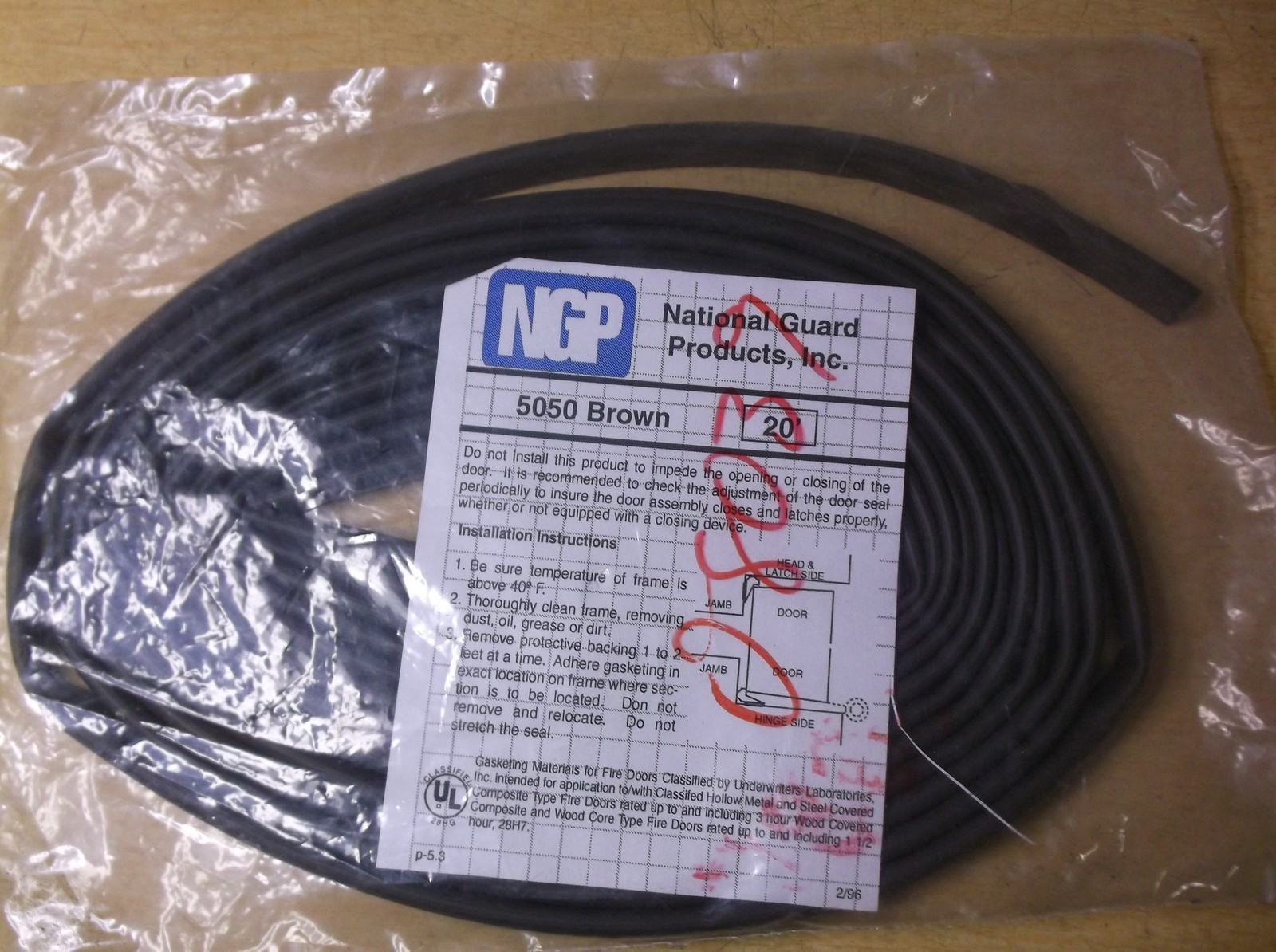 NEW NGP 5050 20′ Brown Fire Door Gasket *FREE SHIPPING*