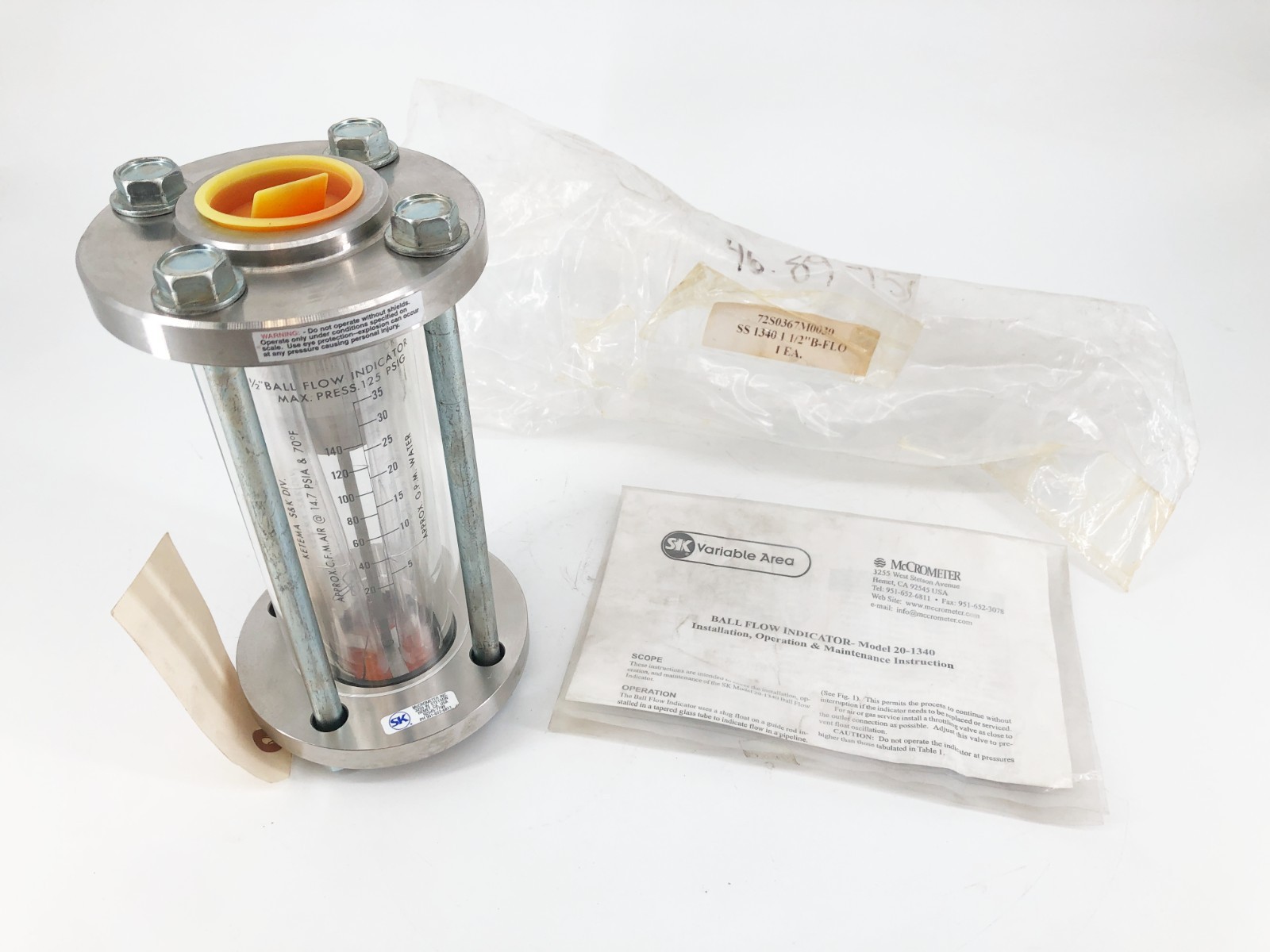 New McCrometer 20-1340 Ball Flow Indicator 1-/2″ B-Flo 72S0367M0030