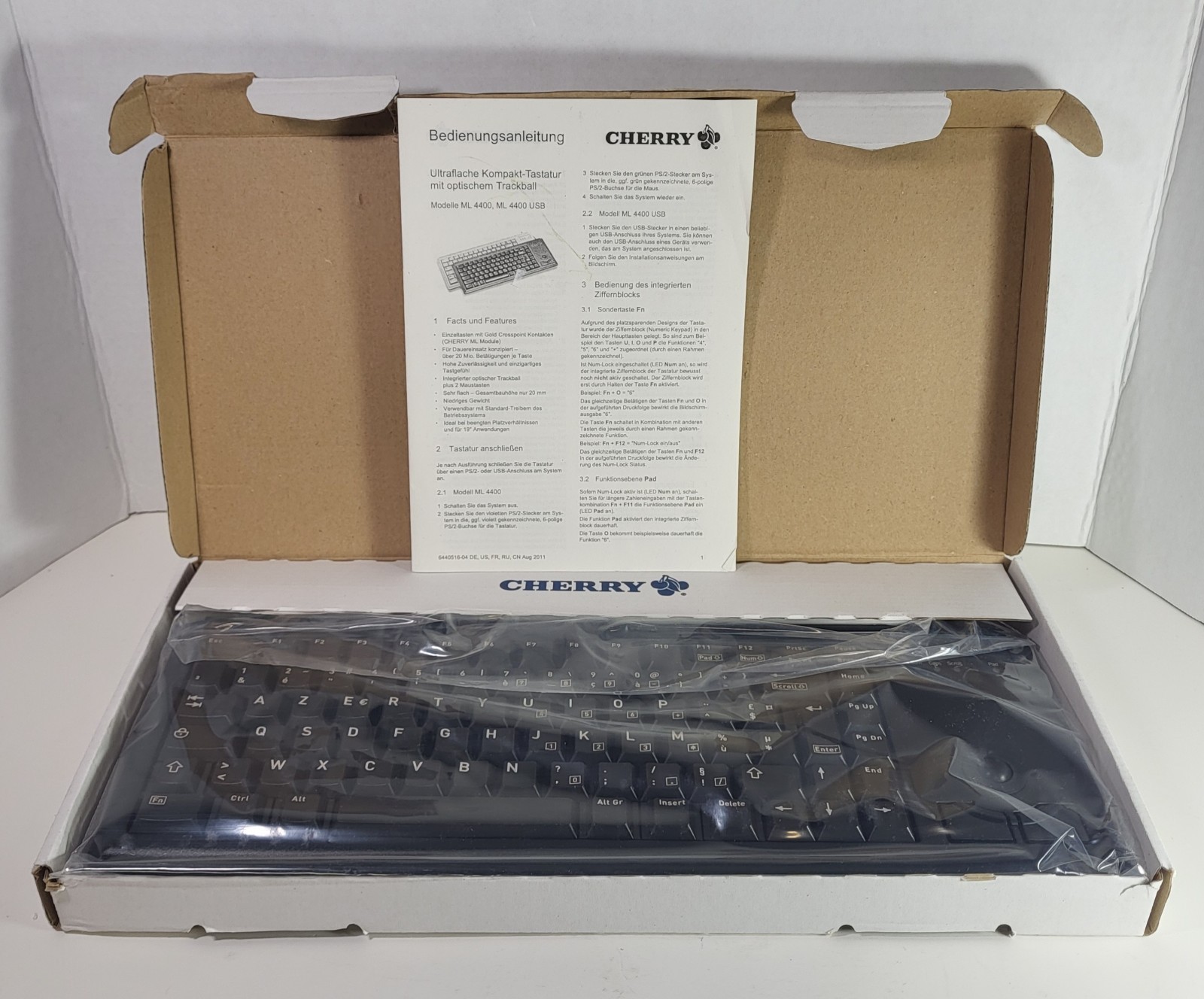 Cherry Ultraslim Trackball Keyboard G84-4400 Mechanical Black *NEW OPEN BOX*