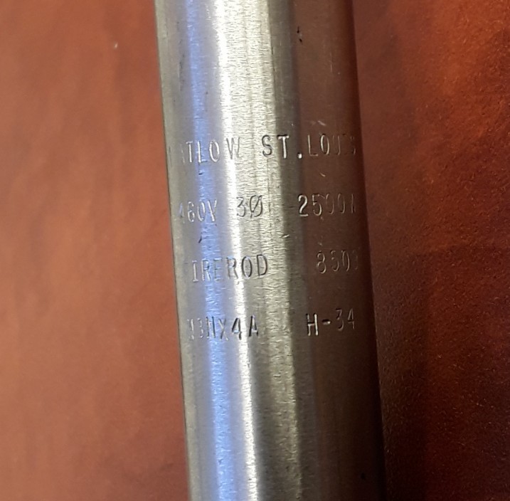 Watlow Firerod 460v 30 2500W 8509 N8NX4A H-34