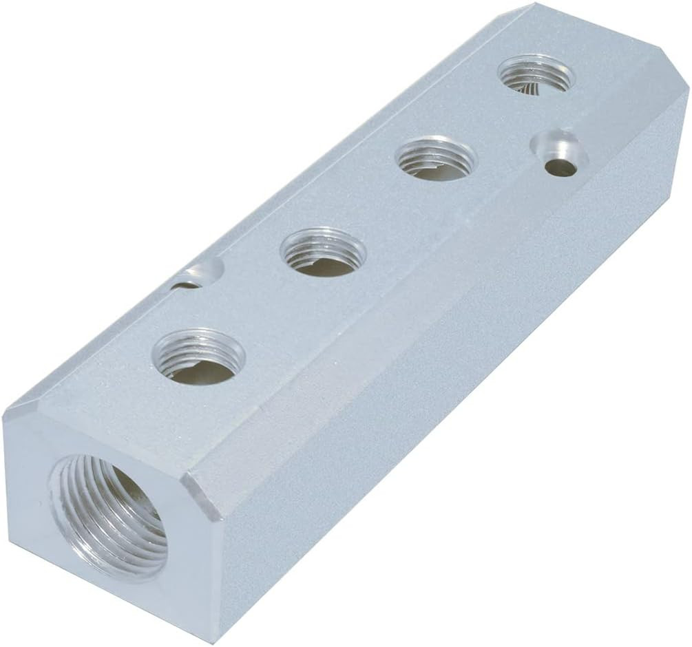 Aluminum 4-Way 6-Port 1/2″NPT Input 1/4″NPT Output Air Hose Manifold Block Split