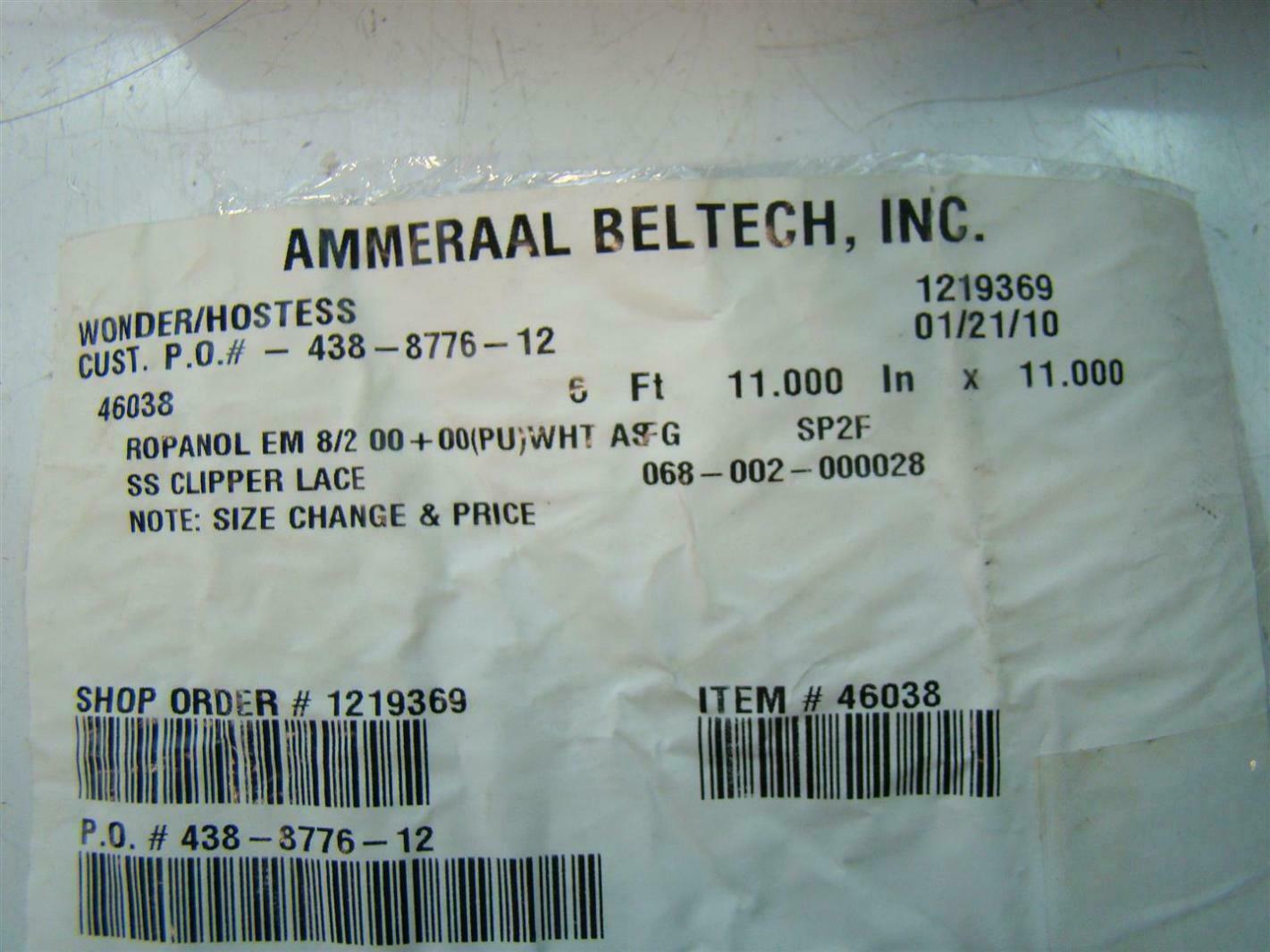 Ammeraal Beltch Wonder/Hostess 11 in x 11 Conveyer Belt 438-8776-12