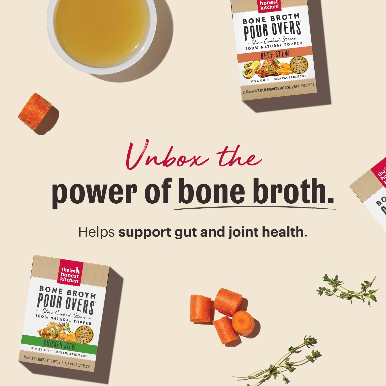 The Honest Kitchen Bone Broth POUR OVERS Wet Toppers for Dogs,Chicken,5.5oz,24pk