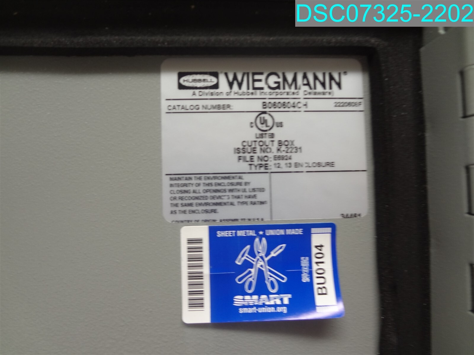 Hubbell Steel enclosure Wiegmann B060604CH TYPE 12 13 E6924 K-2231 2220608F