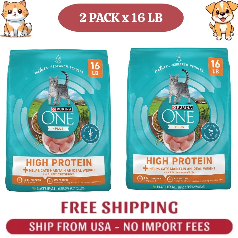 2PK Purina ONE +Plus Ideal Weight Adult Cat Dry Food – Turkey, High-Protein,16lb