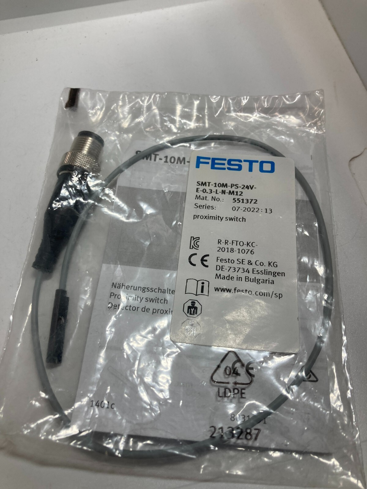 FESTO SMT-10M-PS-24V-E-0.3-L-N-M12 PROXIMITY SWITCH 24V NIB