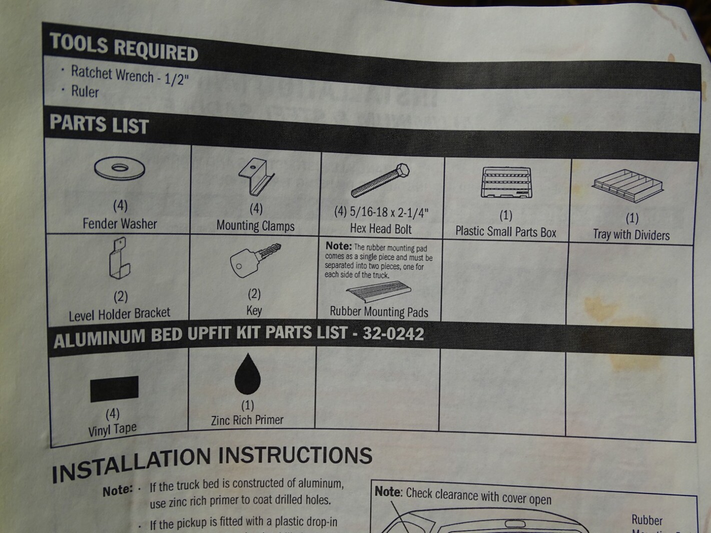 Weather Guard Truck Box Parts Kit for Models 126 & 127 , 25-00003
