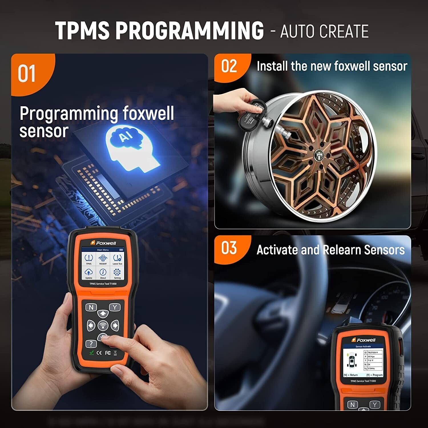 FOXWELL T1000 TPMS Relearn Activate Tire Pressure Sensor Programmer Diagnostic