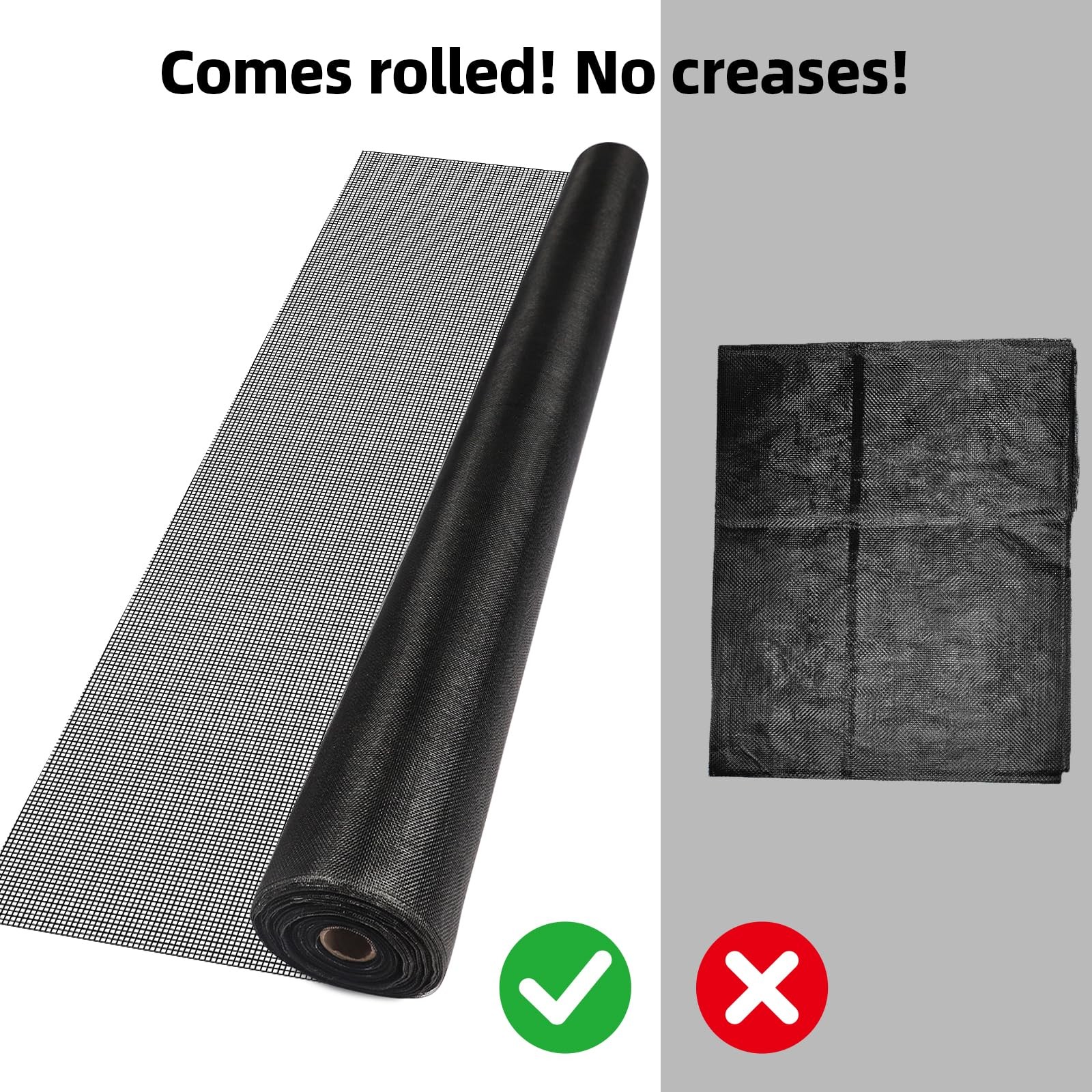 Fiberglass Window Screen Mesh Roll – 36″x100′, Easy-to-Cut 36” x 100’, Black