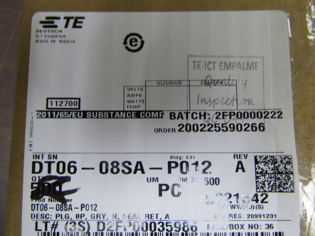 Deutsch DT06-08SA-P012 Qty of 10 per Lot Deutsch DT06-08SA-P012