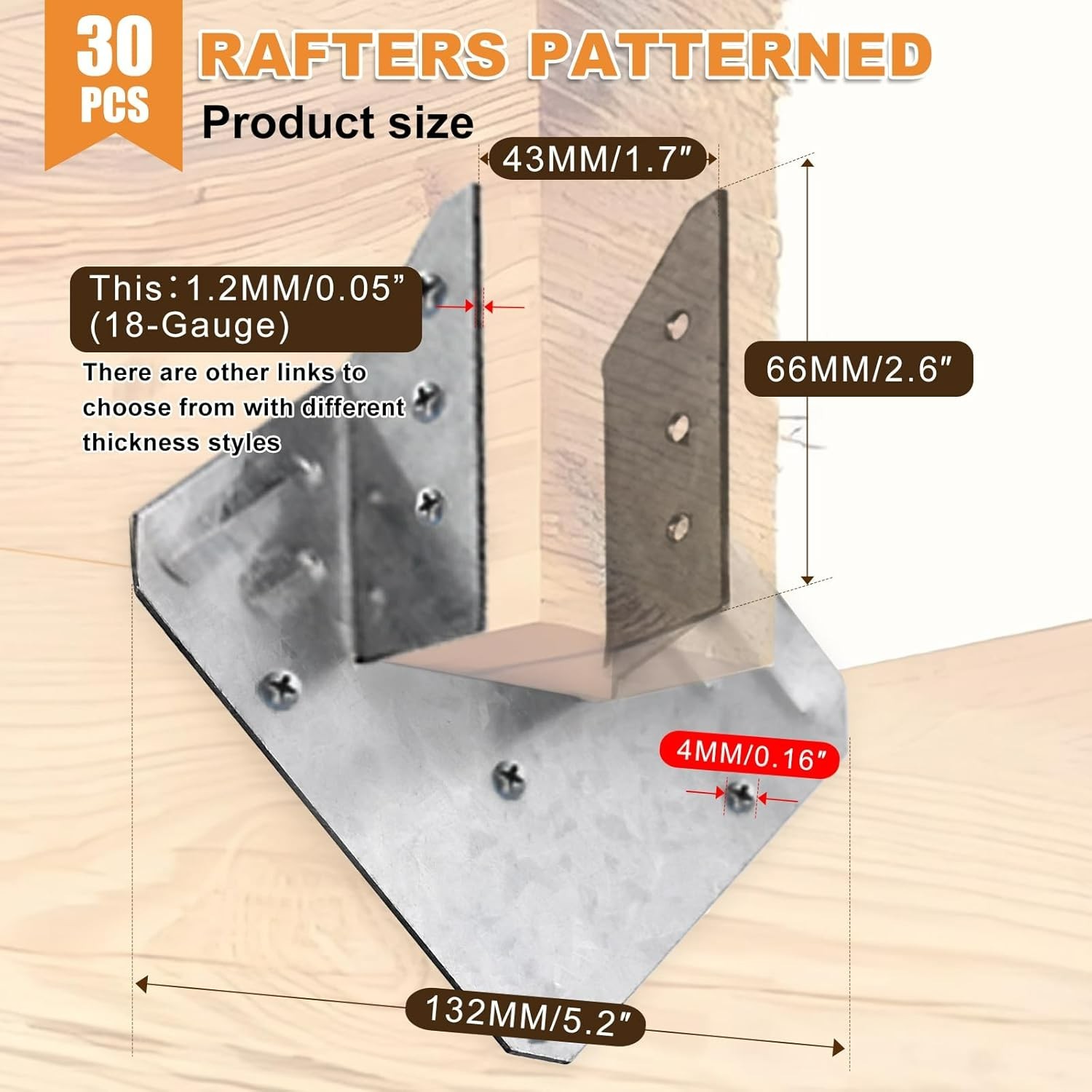 Hurricane Ties Straps Rafter, Heavy Duty Galv 18 gauge Hanger Brackets – 30PK