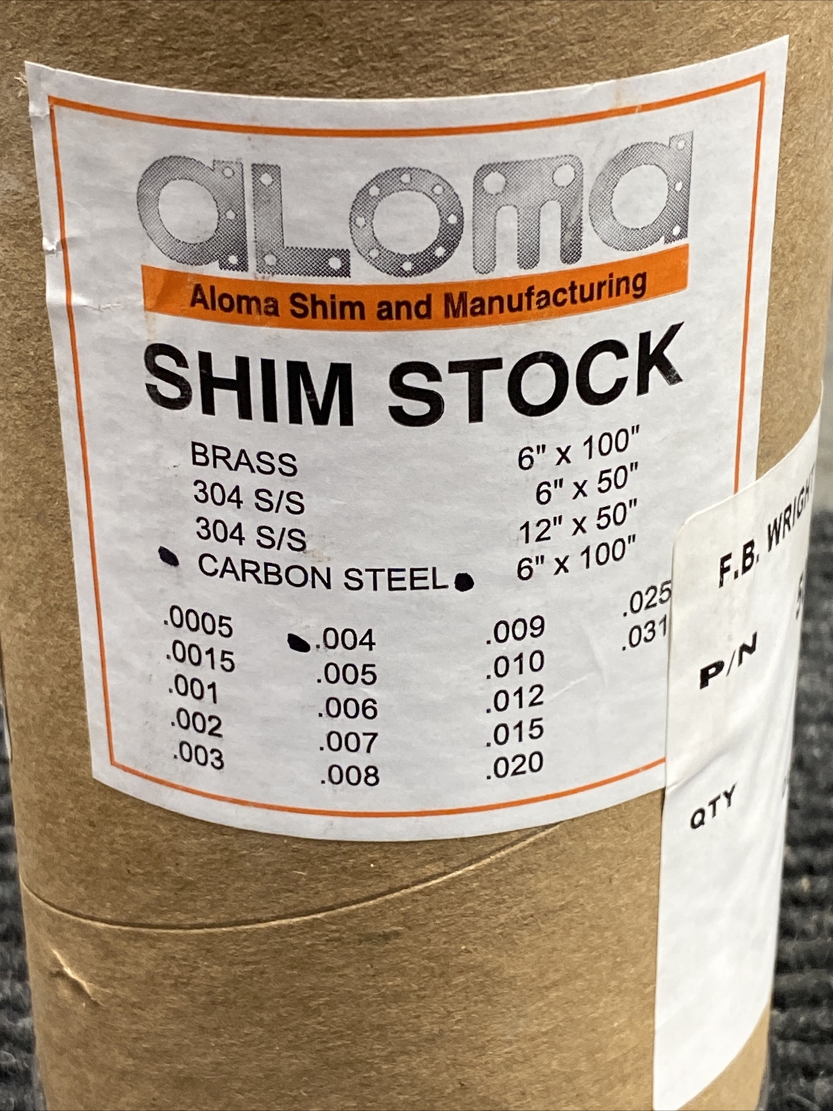 Aloma Shim .004 6in X 100in Carbon Steel