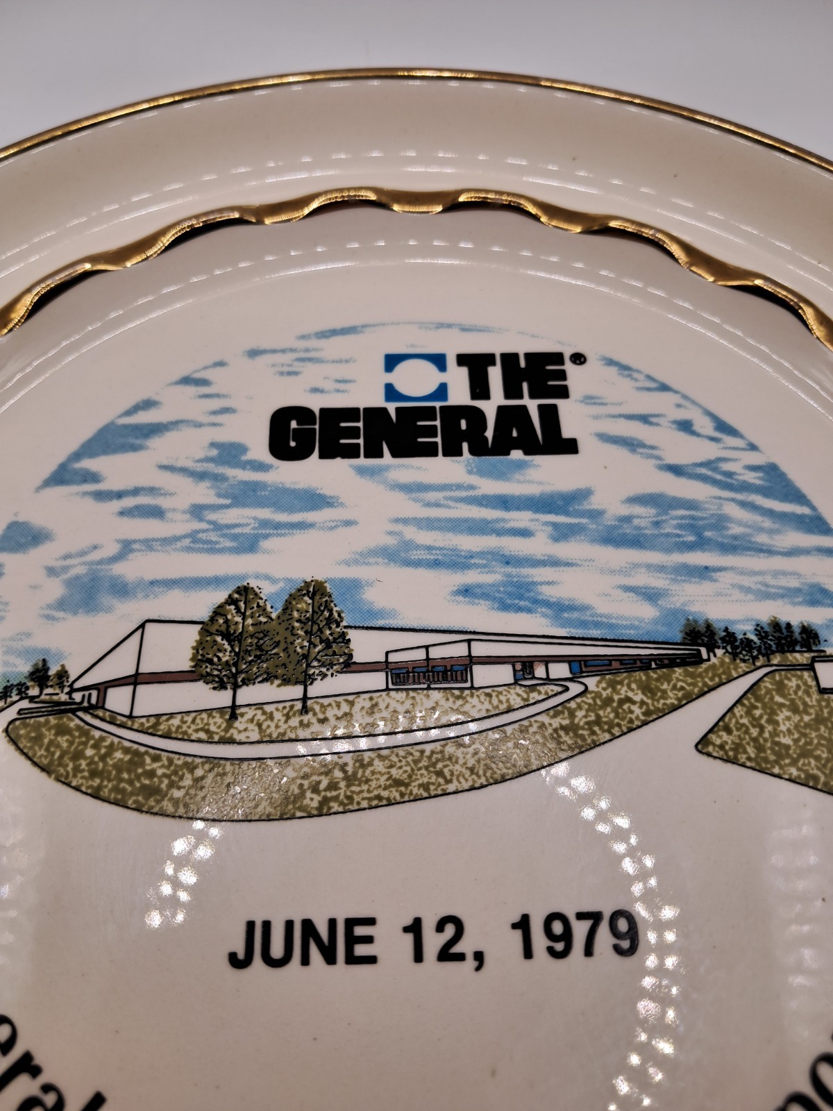 General Bearing Corporation Advertising Gold Trim Ceramic Ashtray Trinket Dish