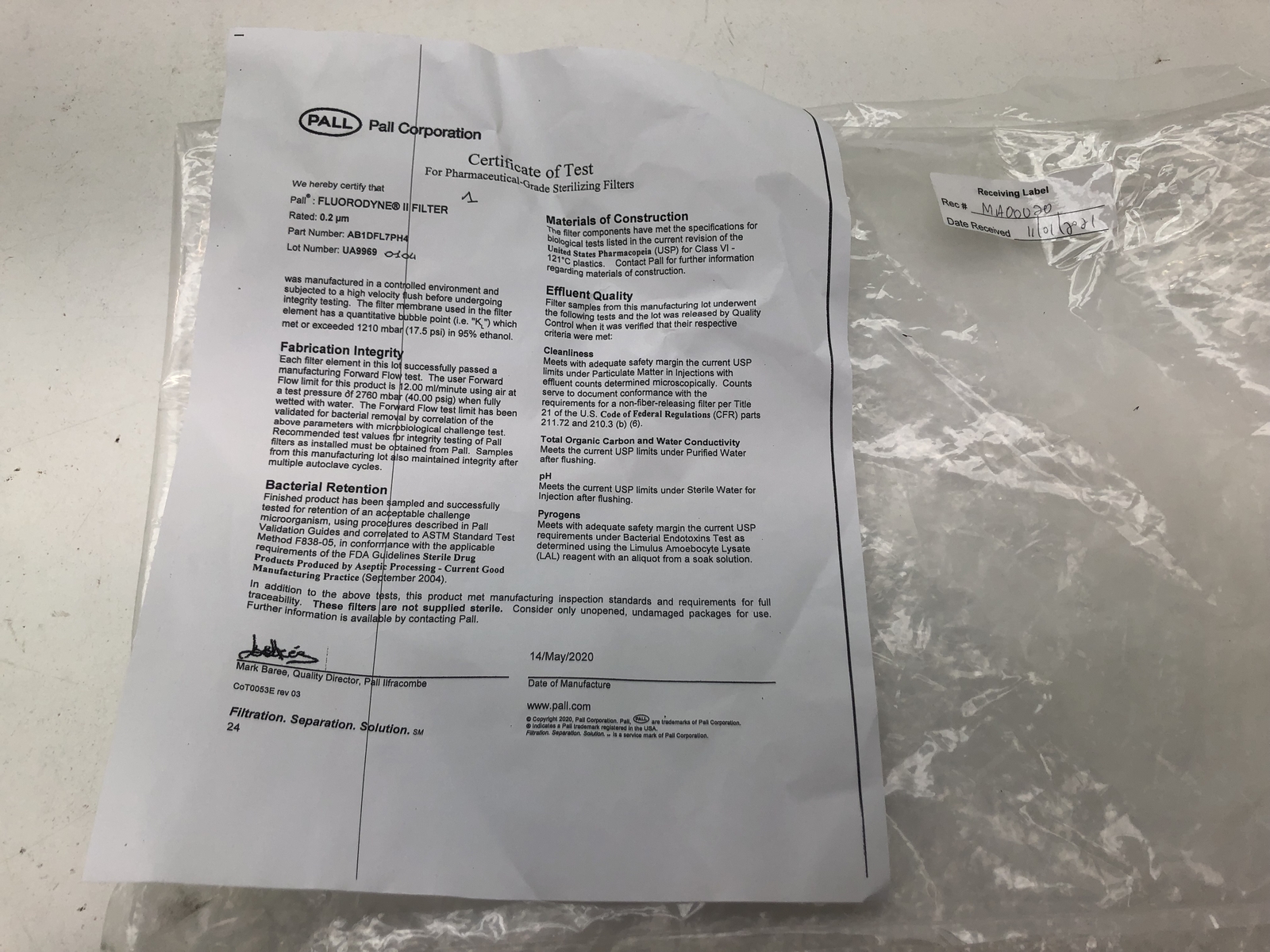 (QTY.6) PALL AB1DFL7PH4 PHARMACEUTICAL GRADE STERILIZING