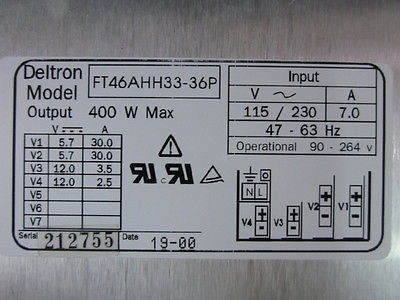 DEL-TRON FT46AHH33-36P POWER SUPPLY, 400 WATT MAX,