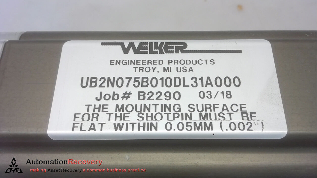 WELKER UB2N075B010DL31A000 GOLD LINE SHOT PIN, SER: UB2, 75 MM STROKE, #267721