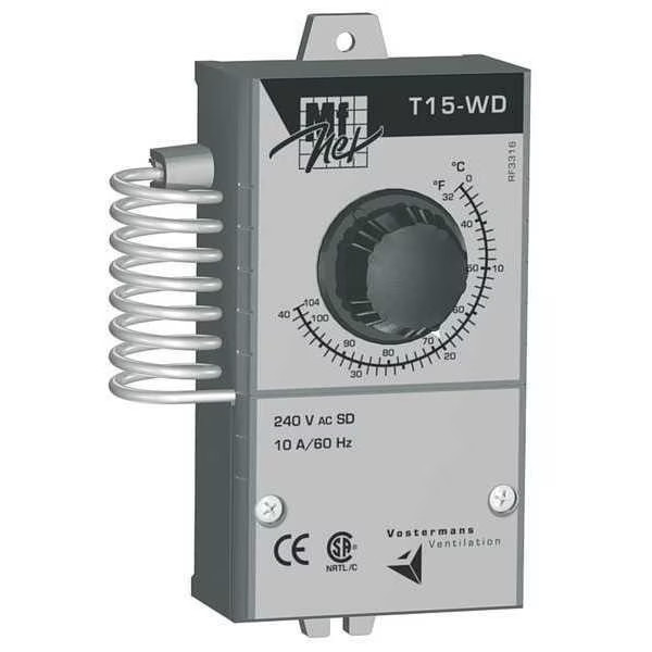 Multifan T15-WD Line Volt Mechanical Tstat, Spring, 32 Degrees to 105