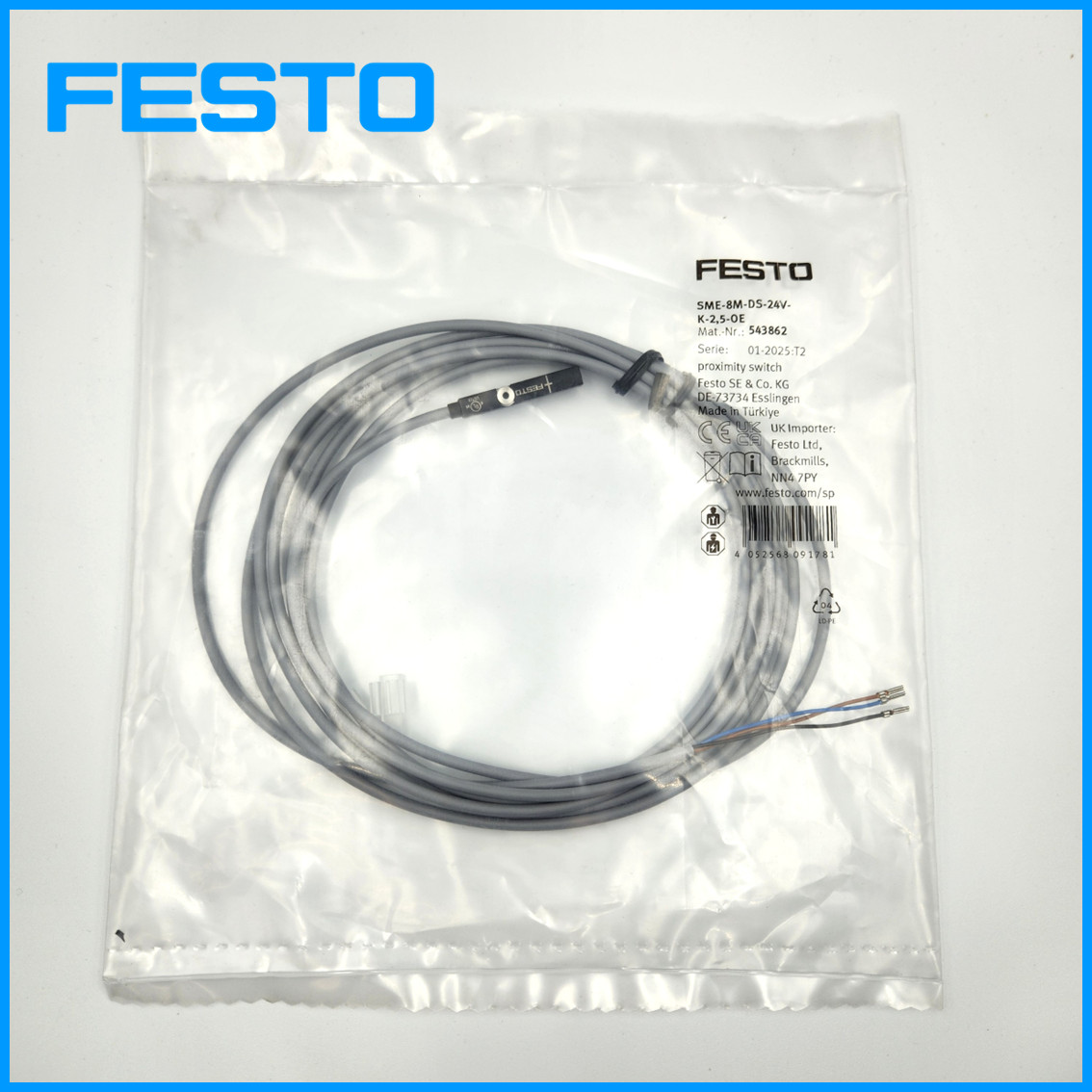 NEW FESTO Proximity Sensor (543862) Magnetic Reed 2.5m SME-8M-DS-24V-K-2,5-OE
