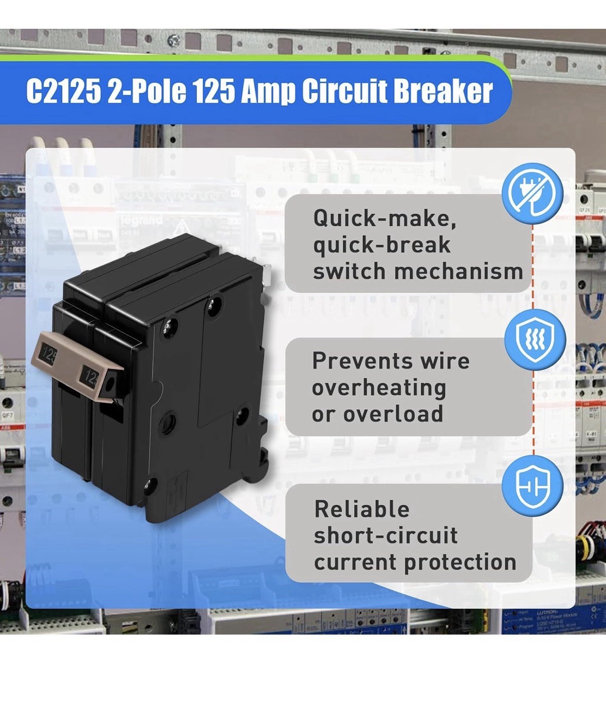 C2125 2-Pole 125-Amp Circuit Breaker, Type C3/4-In Plug-On Molded Case Circuit