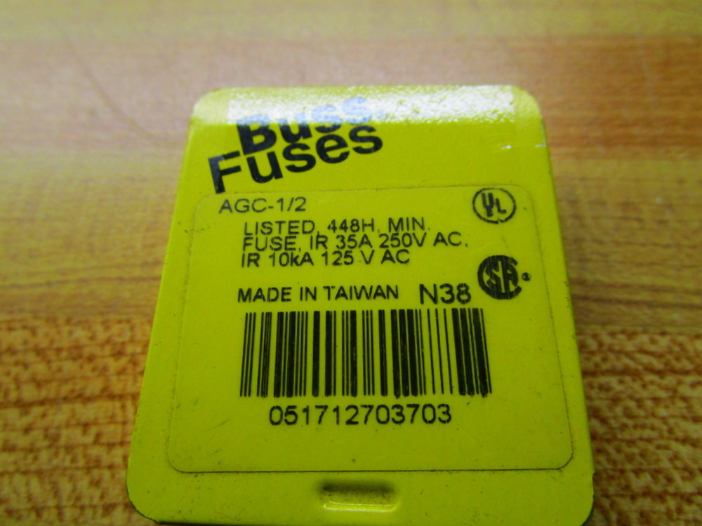 Buss AGC-1/2 Bussmann Fuse 3AG Ref 4XH38 Fine Wire Element (Pack of 60)