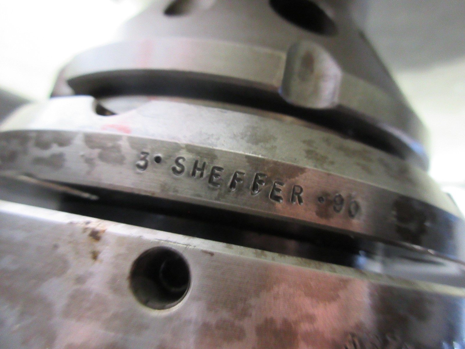 OKUMA LB15 CNC LATHE SHEFFER 90 PNEUMATIC COLLET CHUCK NOSE 38ZA-4472 6927 D-2