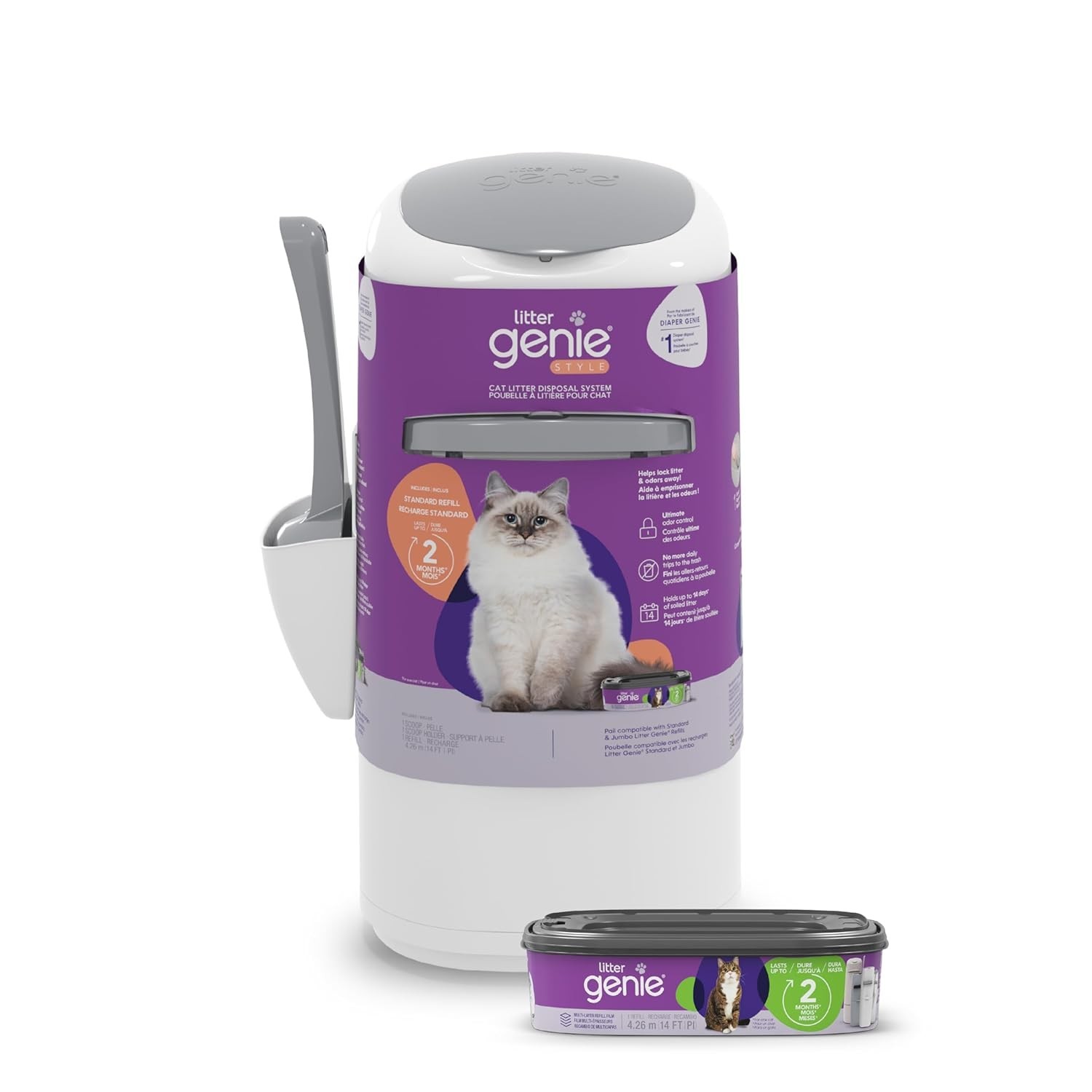 Litter Genie White Cat Litter Waste Disposal Pail Odor Control Refill Bag