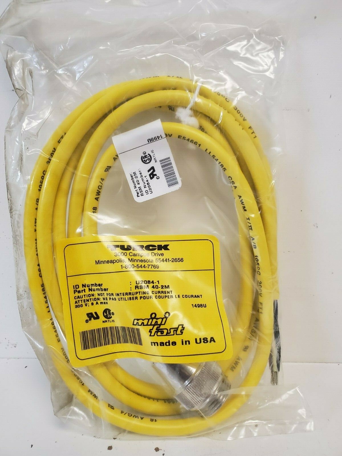 NEW OLD STOCK! TURCK MINI FAST 4-PIN CORD SET U2084-1 RSM 40-2M