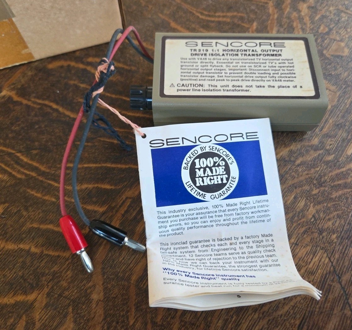 Sencore TR219 1:1 Horizontal Output Drive Isolation Transformer NOS In Box