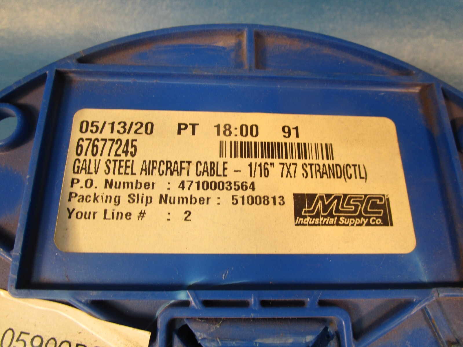 MSC 67677245, Steel Galvanized Aircraft Cable, 100 feet, 1/16″ X 7X7 STRAND (CTL