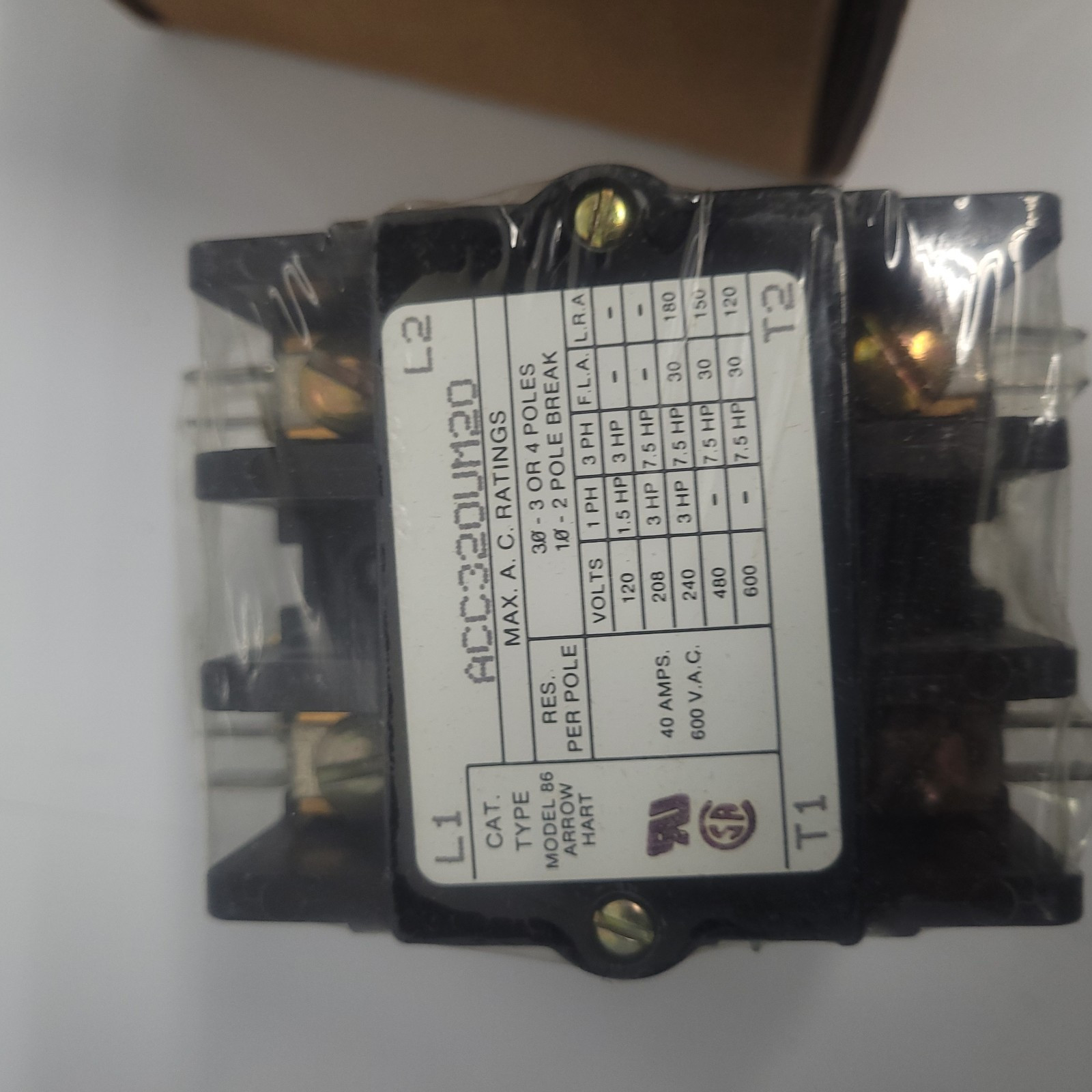 NEW OLD STOCK Arrow Hart Cooper ACC320UM20 30Amp Contactor 110-120V Coil 7357