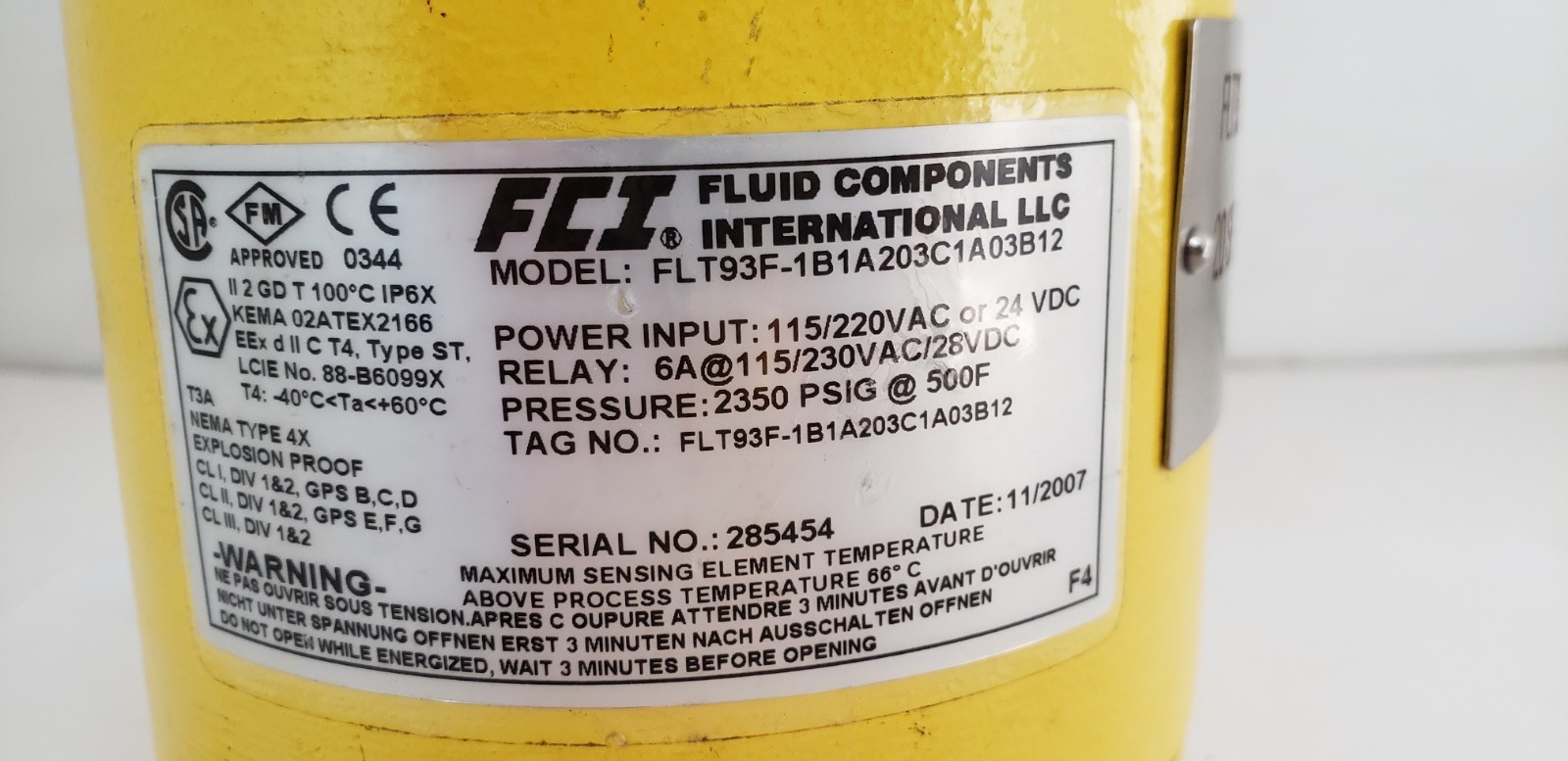 FCI FLT93F-1B1A203C1A03B12 FLOW SWITCH 115/220VAC-24VDC, 6A@115/230VAC/28VDC NNB