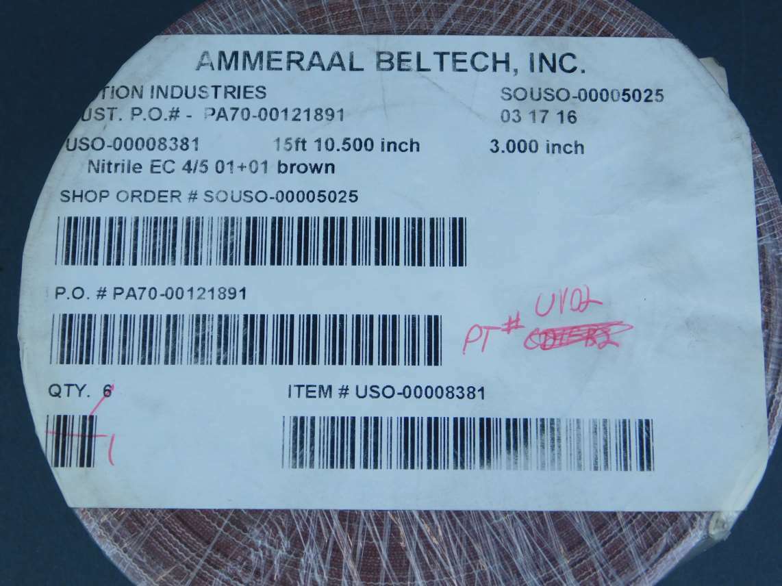 Ammeraal Beltech 15ft 10.5×3″ Nitrile EC 4/5 01+01 Brown Conveyor Belt – NEW …