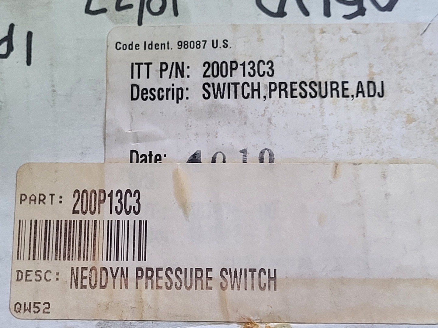 SURPLUS NEW ITT Industries 200P13C3 Adjustable Pressure Switch , 200-1500 psig