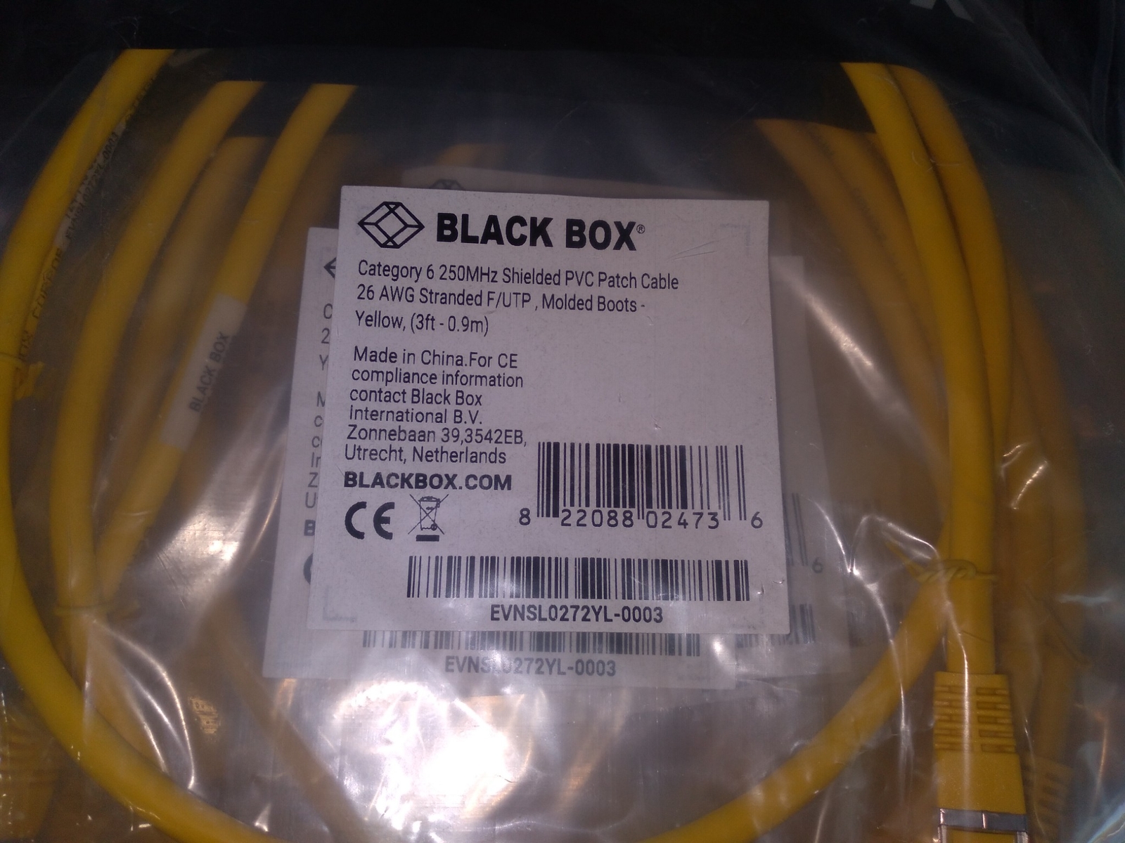 BLACK BOX 250MHZ 6 PVC PATCH CABLE 26AWG YELLOW .FT-0.9M EVNSL0272YL-0003