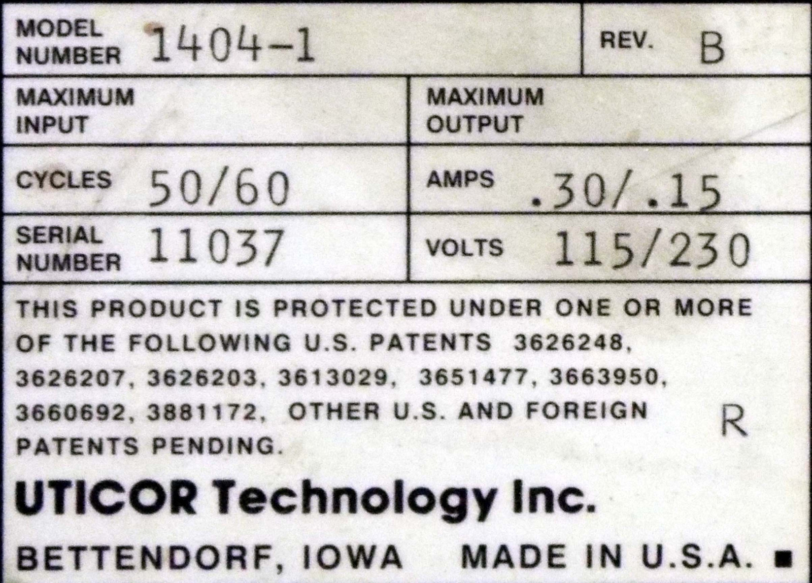 1 USED UTICOR 1404-1 Rev. B 4-DIGIT DISPLAY ***MAKE OFFER***