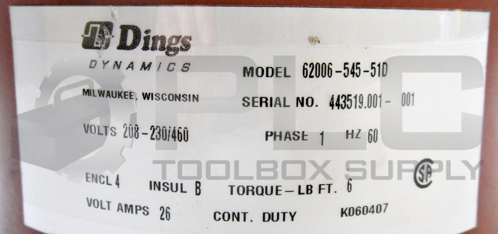 LEESON 116424.00 MOTOR C6T11NC38C 1140RPM 1HP FR:56C w/ DINGS 62006-545-51D