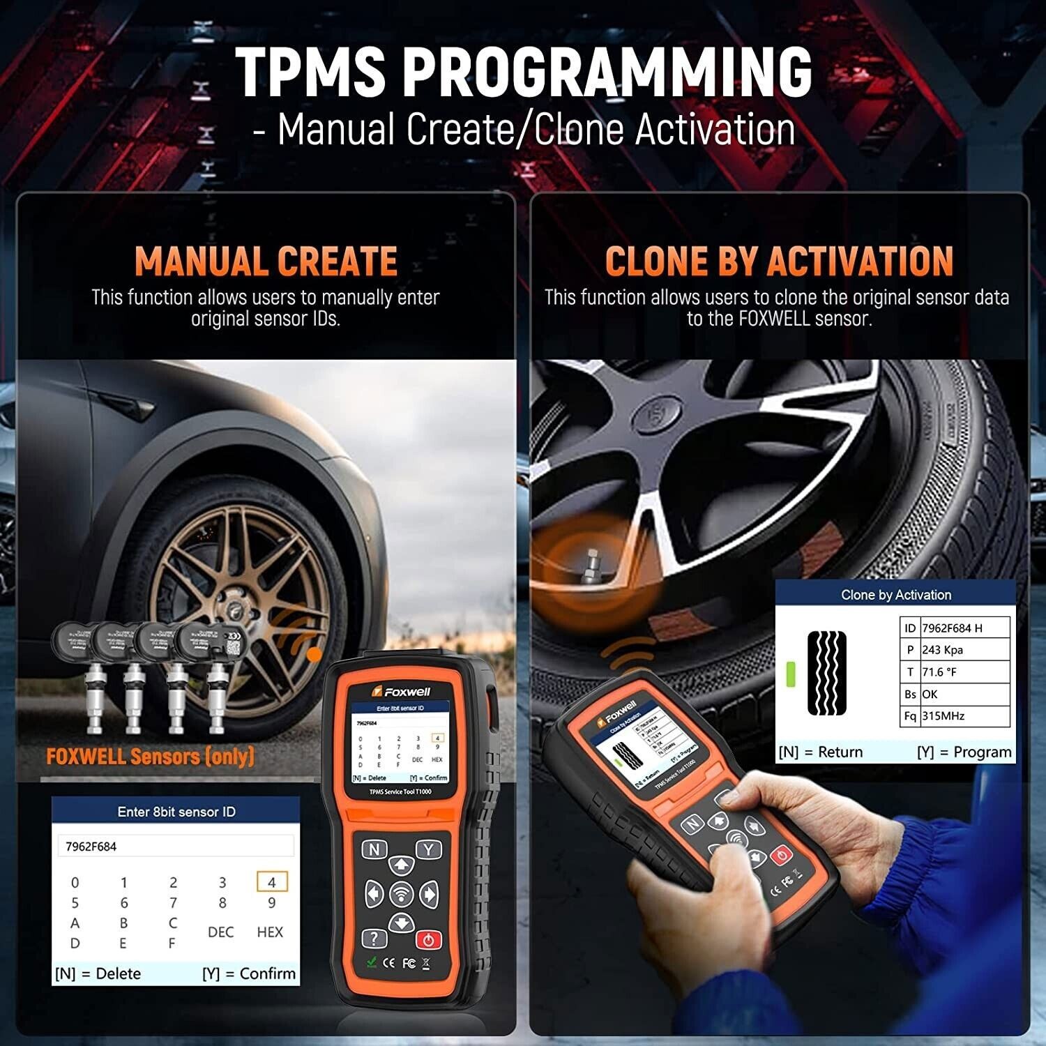 FOXWELL T1000 TPMS Relearn Diagnostic Tool Tire Pressure Sensor Programmer Reset