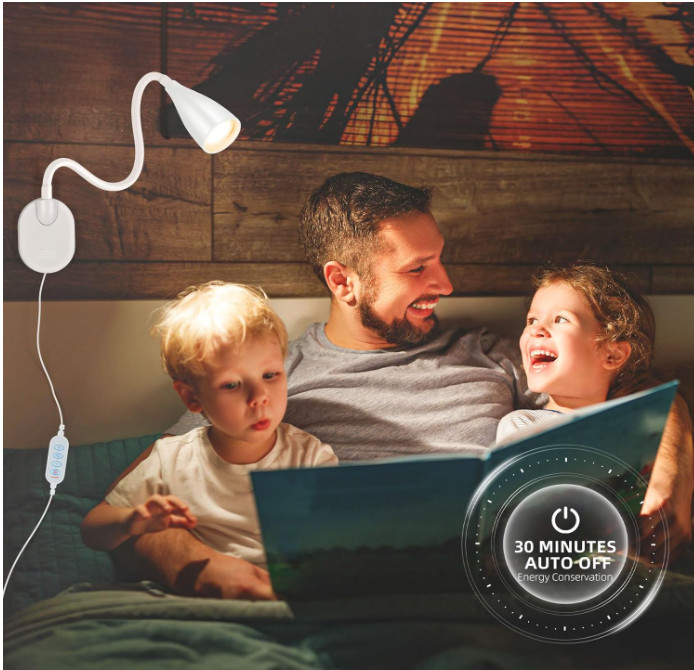 LiFMIRA Wall-Mounted LED Bedside Reading Light with USB Charging Port, 10-Level