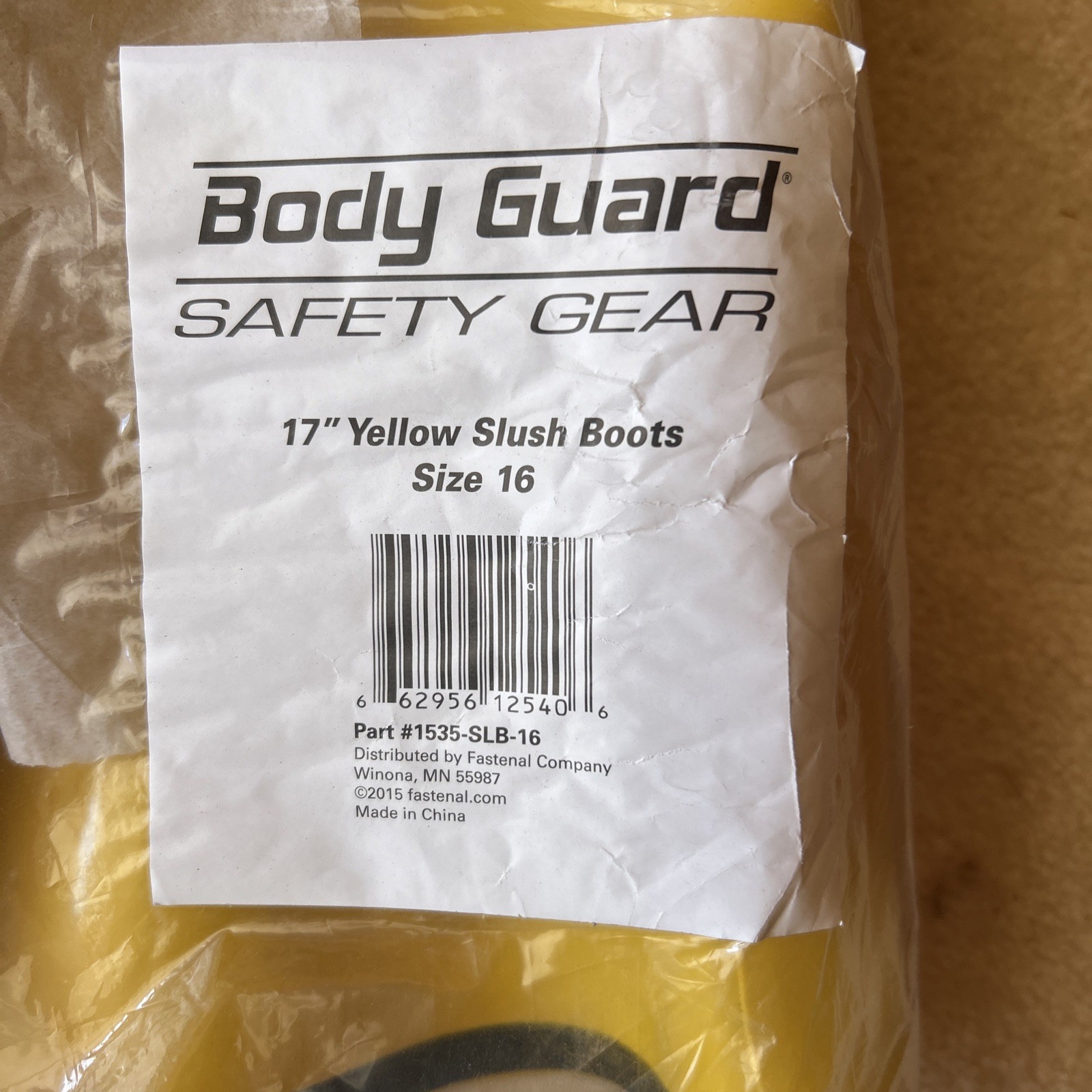 BODY GUARD 1535-SLB-16 YELLOW SAFETY GEAR/SLUSH BOOTS, SIZE 16 NNB