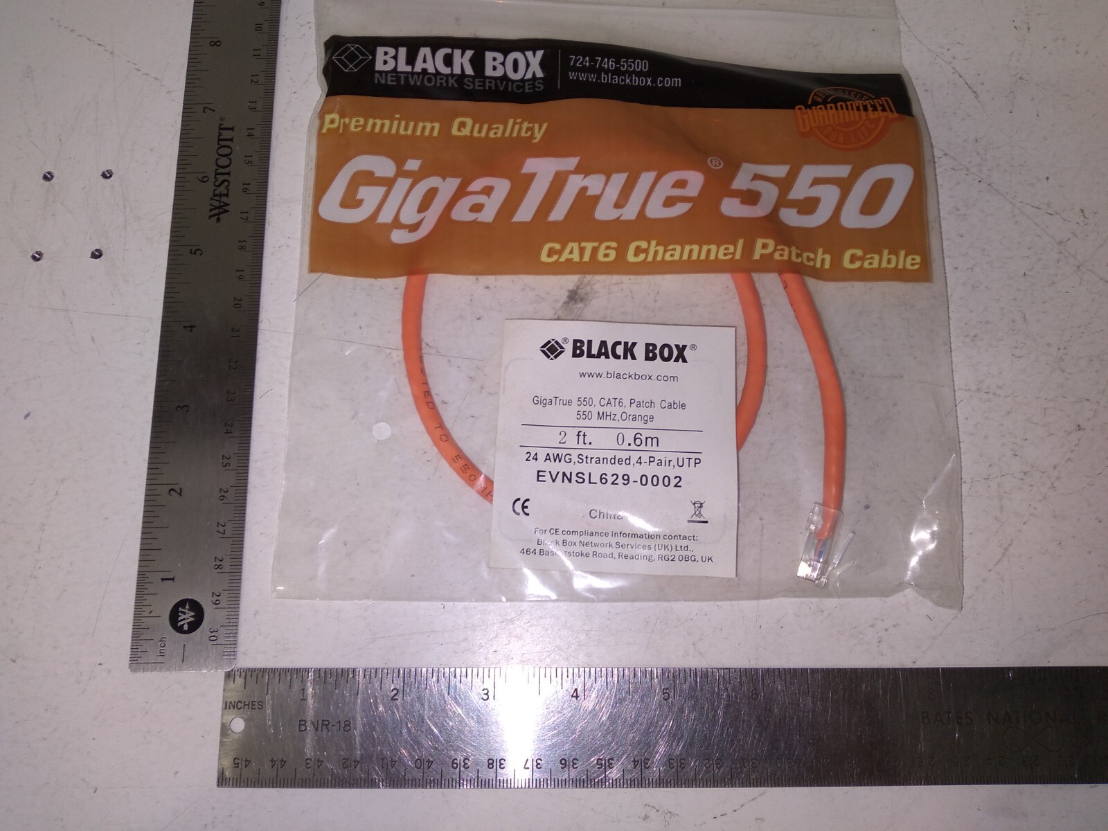 BLACK BOX EVNSL629-0002, GigaTrue CAT6 Ethernet DATA CABLE 2′ ORANGE
