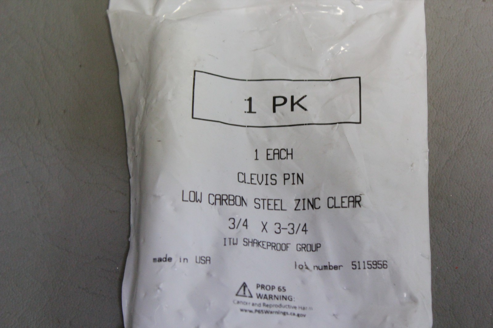 NEW ITW SHAKEPROOF LOW CARBON STEEL ZINC CLEAR 3/4″ x 3-3/4″ CLEVIS PIN