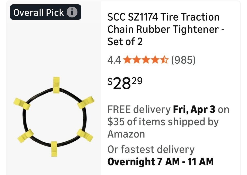 SCC Stock # SZ1174 Tire Traction Chain Rubber Tightener 1 pair