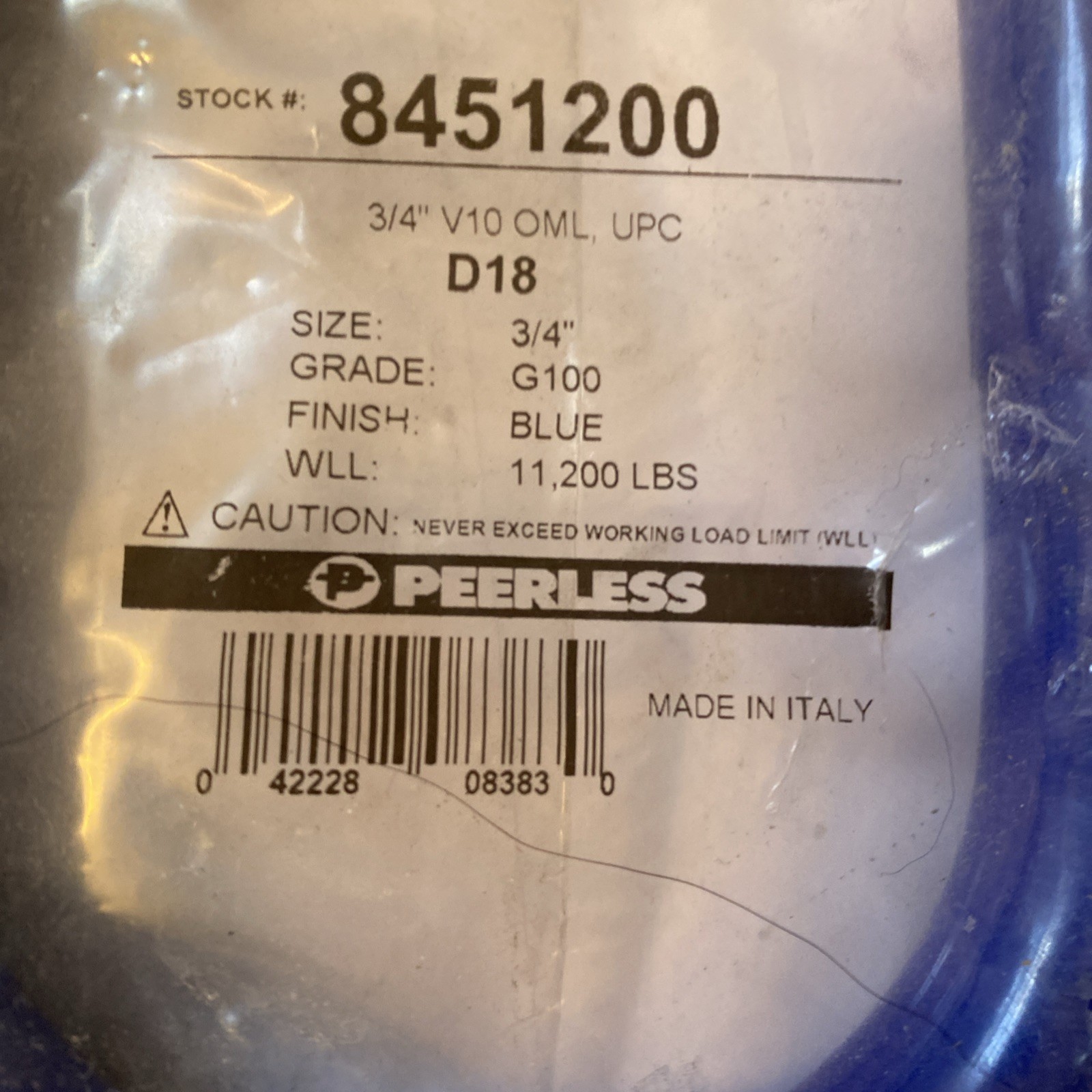 Peerless 8451200 Master Link D18 Weight Limit 11,200 Lbs 3/4” Grade G100 6”x4”