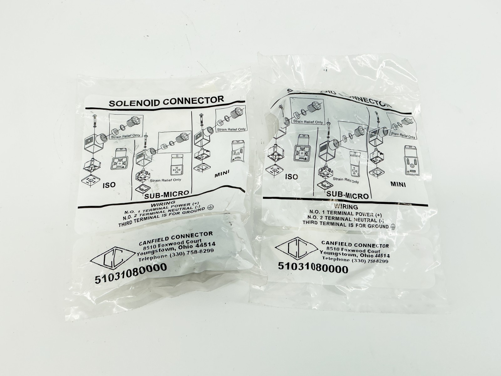New Lot of 2 Canfield 51031080000 Solenoid Connector 6-48V 50/60Hz
