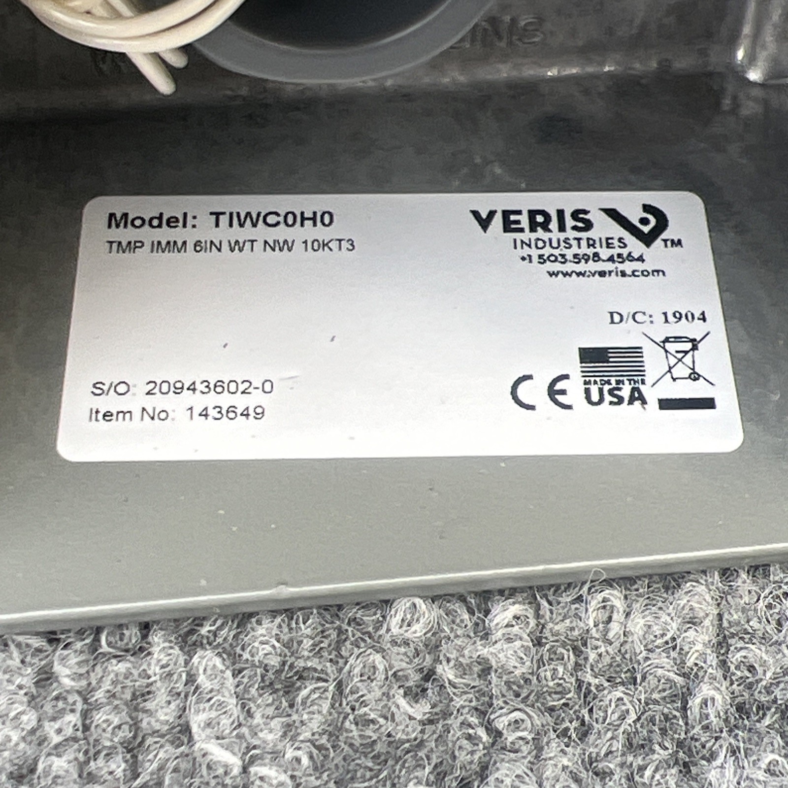 Veris TIWC0H0 Pipe/Immersion Temperature Sensor New Other